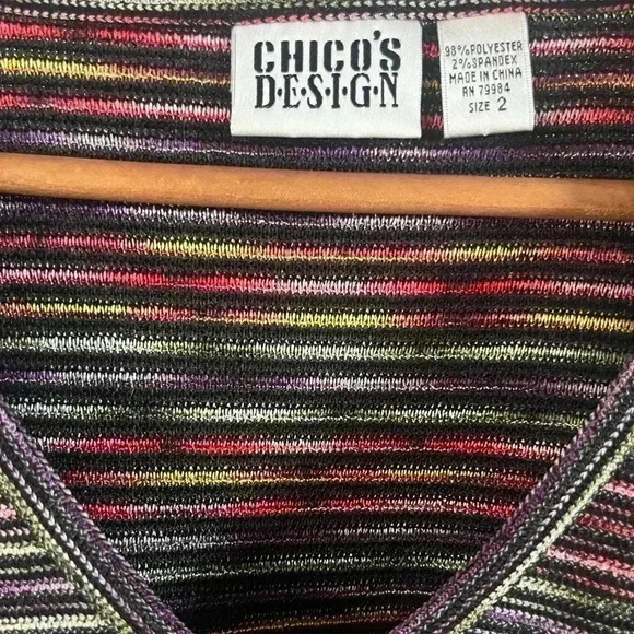 CHICOS Vintage Y2K Textured rainbow Striped Stretch Womens Size 2 Lg12 90s Y2K - Picture 2 of 7